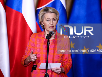 European Commission President Ursula von der Leyen attends a press conference at the town hall in in Wroclaw, Poland on September 19, 2024....