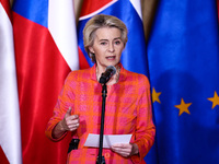 European Commission President Ursula von der Leyen attends a press conference at the town hall in in Wroclaw, Poland on September 19, 2024....