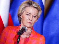 European Commission President Ursula von der Leyen attends a press conference at the town hall in in Wroclaw, Poland on September 19, 2024....