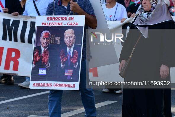 Protesters support Palestine and the people of Gaza in Lyon, France, on September 21, 2024. 