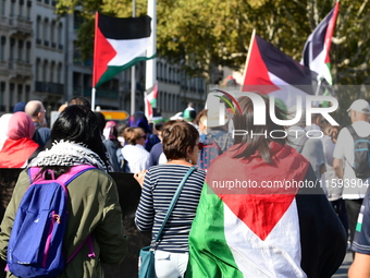 Protesters support Palestine and the people of Gaza in Lyon, France, on September 21, 2024. (