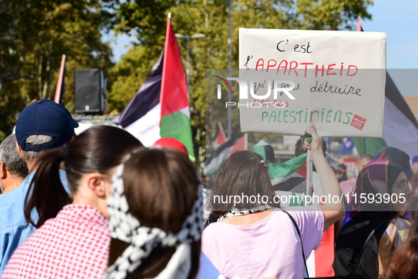 Protesters support Palestine and the people of Gaza in Lyon, France, on September 21, 2024. 