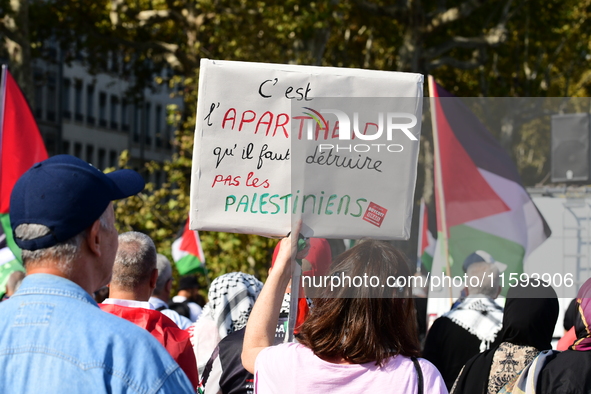 Protesters support Palestine and the people of Gaza in Lyon, France, on September 21, 2024. 