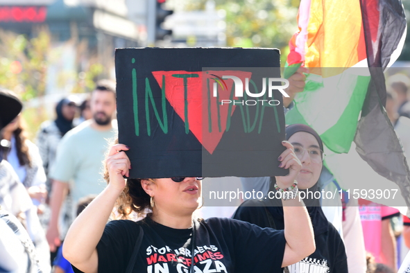 Protesters support Palestine and the people of Gaza in Lyon, France, on September 21, 2024. 