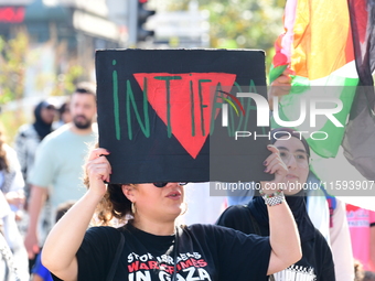 Protesters support Palestine and the people of Gaza in Lyon, France, on September 21, 2024. (