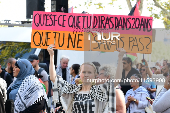 Protesters support Palestine and the people of Gaza in Lyon, France, on September 21, 2024. 