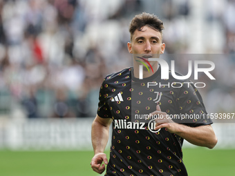 Andrea Cambiaso during the Serie A 2024-2025 match between Juventus and Napoli in Turin, Italy, on September 21, 2024 (