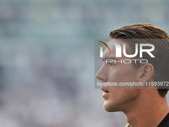 Dusan Vlahovic during the Serie A 2024-2025 match between Juventus and Napoli in Turin, Italy, on September 21, 2024 (