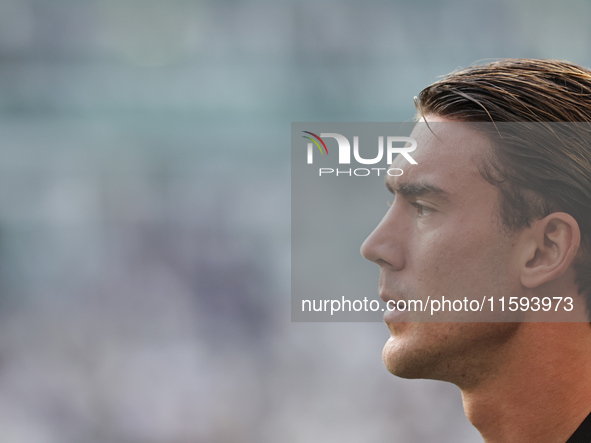 Dusan Vlahovic during the Serie A 2024-2025 match between Juventus and Napoli in Turin, Italy, on September 21, 2024 