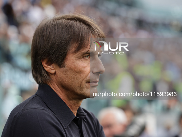 Antonio Conte during the Serie A 2024-2025 match between Juventus and Napoli in Turin, Italy, on September 21, 2024 