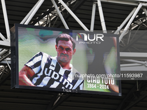 Homage to Toto Schillaci during the Serie A 2024-2025 match between Juventus and Napoli in Turin, Italy, on September 21, 2024 