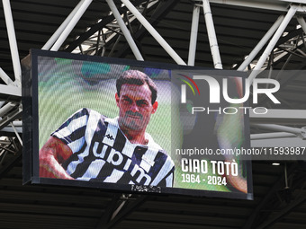 Homage to Toto Schillaci during the Serie A 2024-2025 match between Juventus and Napoli in Turin, Italy, on September 21, 2024 (