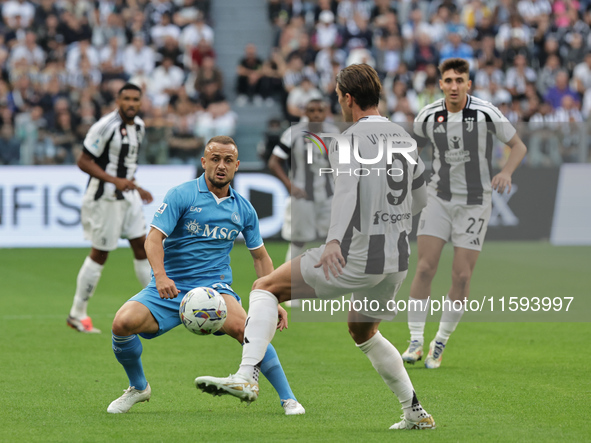 Dusan Vlahovic during the Serie A 2024-2025 match between Juventus and Napoli in Turin, Italy, on September 21, 2024 