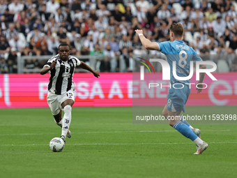 Pierre Kalulu during the Serie A 2024-2025 match between Juventus and Napoli in Turin, Italy, on September 21, 2024 (