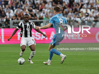 Pierre Kalulu during the Serie A 2024-2025 match between Juventus and Napoli in Turin, Italy, on September 21, 2024 (