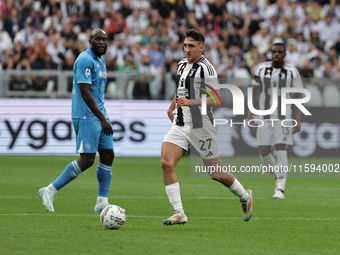 Andrea Cambiaso during the Serie A 2024-2025 match between Juventus and Napoli in Turin, Italy, on September 21, 2024 (