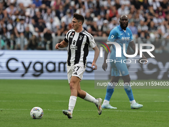 Andrea Cambiaso during the Serie A 2024-2025 match between Juventus and Napoli in Turin, Italy, on September 21, 2024 (