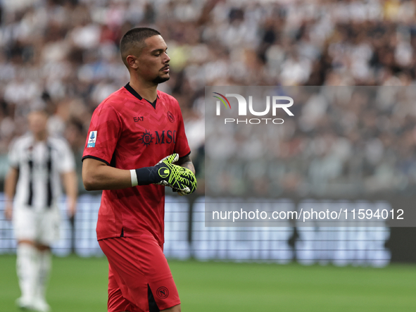 Elia Caprile during the Serie A 2024-2025 match between Juventus and Napoli in Turin, Italy, on September 21, 2024 