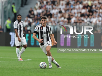 Andrea Cambiaso during the Serie A 2024-2025 match between Juventus and Napoli in Turin, Italy, on September 21, 2024 (