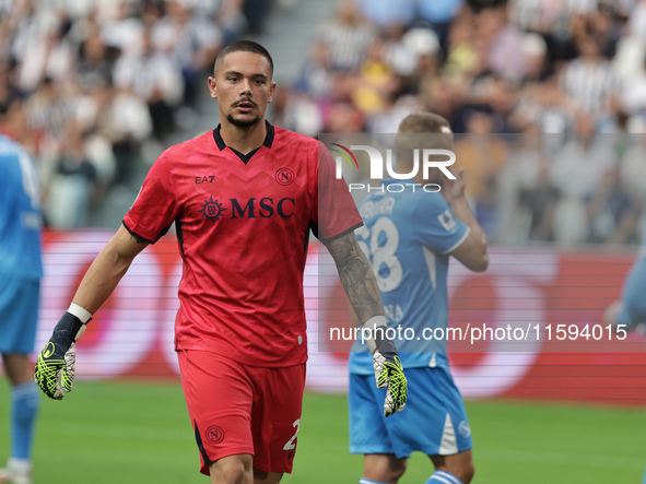 Elia Caprile during the Serie A 2024-2025 match between Juventus and Napoli in Turin, Italy, on September 21, 2024 