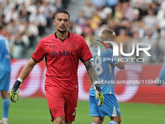 Elia Caprile during the Serie A 2024-2025 match between Juventus and Napoli in Turin, Italy, on September 21, 2024 (