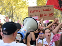 Protesters against the government of Michel Barnier and French President Emmanuel Macron in Lyon, France, on September 21, 2024. (