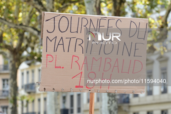 Protesters against the government of Michel Barnier and French President Emmanuel Macron in Lyon, France, on September 21, 2024. 