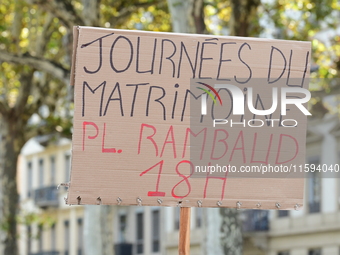 Protesters against the government of Michel Barnier and French President Emmanuel Macron in Lyon, France, on September 21, 2024. (