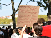 Protesters against the government of Michel Barnier and French President Emmanuel Macron in Lyon, France, on September 21, 2024. (