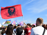 Protesters against the government of Michel Barnier and French President Emmanuel Macron in Lyon, France, on September 21, 2024. (