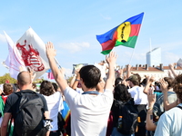 Protesters against the government of Michel Barnier and French President Emmanuel Macron in Lyon, France, on September 21, 2024. (