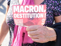 Protesters against the government of Michel Barnier and French President Emmanuel Macron in Lyon, France, on September 21, 2024. (