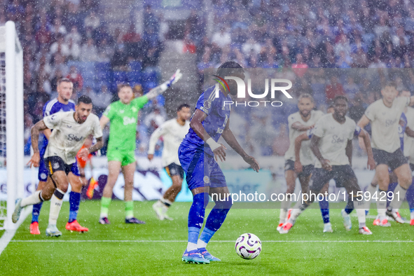 Stephy Mavididi of Leicester City is on the ball as Leicester presses for the equalizer during the Premier League match between Leicester Ci...