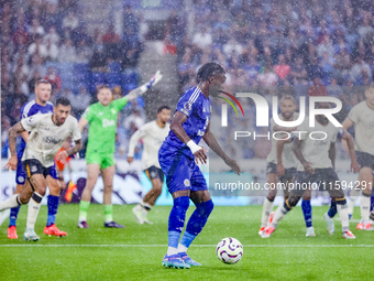 Stephy Mavididi of Leicester City is on the ball as Leicester presses for the equalizer during the Premier League match between Leicester Ci...