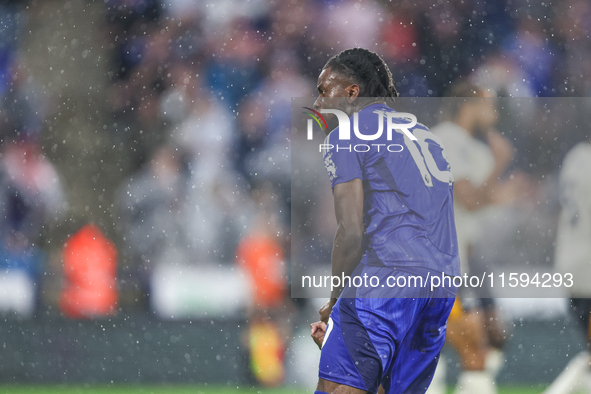 #10, Stephy Mavididi of Leicester City watches his effort hit the back of the net during the Premier League match between Leicester City and...