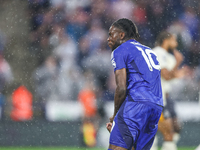 #10, Stephy Mavididi of Leicester City watches his effort hit the back of the net during the Premier League match between Leicester City and...