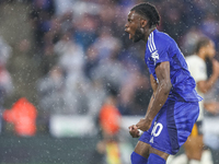 #10, Stephy Mavididi of Leicester City celebrates his goal to make it 1-1 during the Premier League match between Leicester City and Everton...