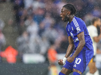 #10, Stephy Mavididi of Leicester City celebrates his goal to make it 1-1 during the Premier League match between Leicester City and Everton...