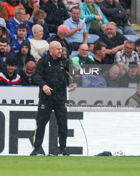 Everton manager, Sean Dyche, during the Premier League match between Leicester City and Everton at the King Power Stadium in Leicester, Engl...