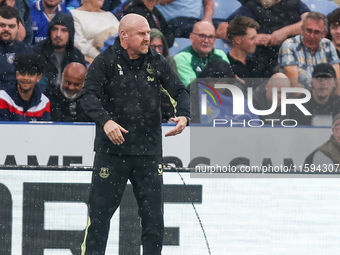 Everton manager, Sean Dyche, during the Premier League match between Leicester City and Everton at the King Power Stadium in Leicester, Engl...