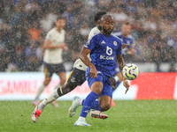 Jordan Ayew of Leicester City is in action with the ball during the Premier League match between Leicester City and Everton at the King Powe...