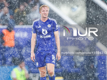 Victor Kristiansen of Leicester City during the Premier League match between Leicester City and Everton at the King Power Stadium in Leicest...