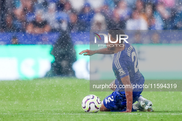 James Justin of Leicester City during the Premier League match between Leicester City and Everton at the King Power Stadium in Leicester, En...