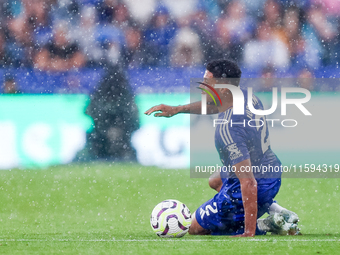 James Justin of Leicester City during the Premier League match between Leicester City and Everton at the King Power Stadium in Leicester, En...