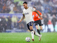 Dwight McNeil of Everton on the ball during the Premier League match between Leicester City and Everton at the King Power Stadium in Leicest...