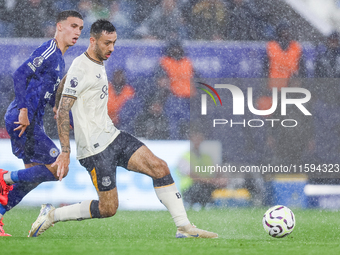 Dwight McNeil of Everton is in action during the Premier League match between Leicester City and Everton at the King Power Stadium in Leices...