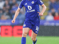 Victor Kristiansen of Leicester City handles the ball during the Premier League match between Leicester City and Everton at the King Power S...