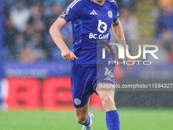 Victor Kristiansen of Leicester City handles the ball during the Premier League match between Leicester City and Everton at the King Power S...