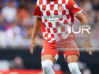 Arnaut Danjuma of Girona FC is in action during the LaLiga EA Sports match between Valencia CF and Girona FC at Mestalla stadium in Valencia...