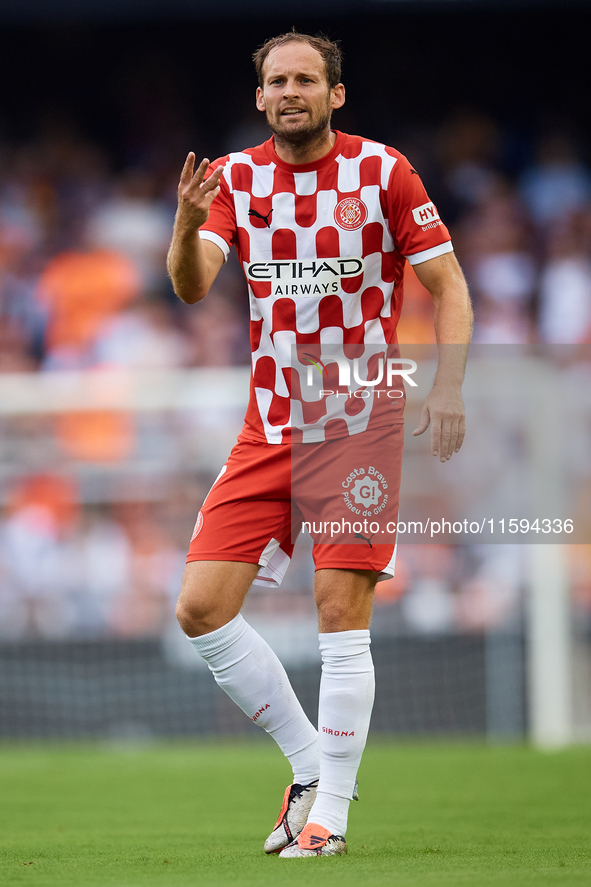 Daley Blind of Girona FC reacts during the LaLiga EA Sports match between Valencia CF and Girona FC at Mestalla stadium in Valencia, Spain,...